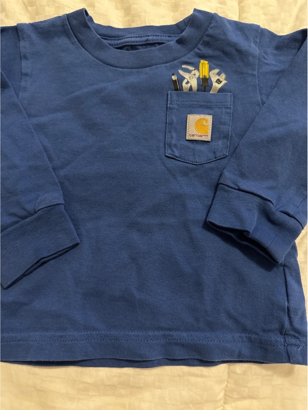 Carhartt Baby 9m Cotton LongSleeve Shirt Navy Tool Appliqué Pocket Detail Design